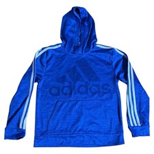 Adidas Hooded Sweatshirt Youth M dium 10-12 Blue, Faded Logo Front Pocket EUC