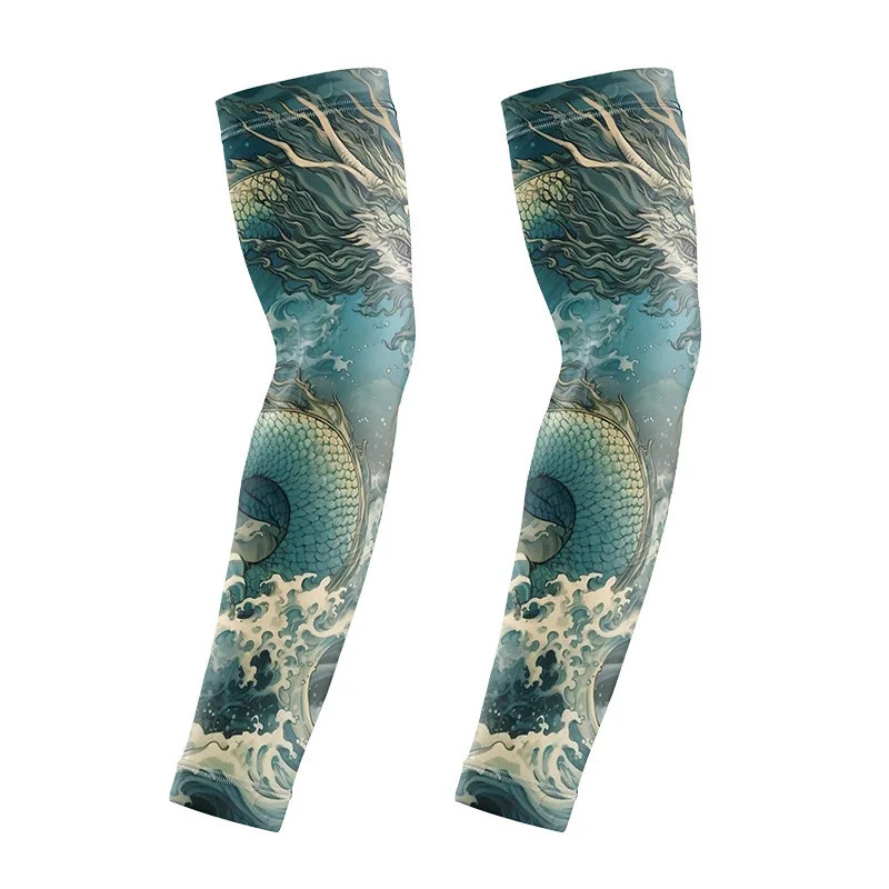 Men's Ice Silk Arm Sleeves Summer UV Protection Tattoo Cover Cycling Driving