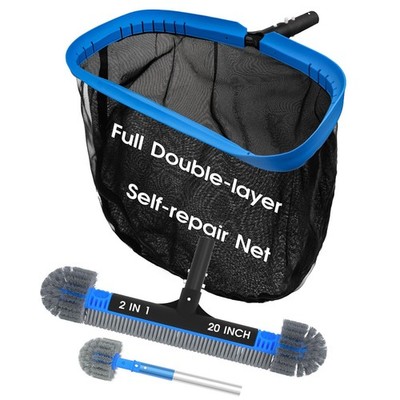 Heavy Duty Pool Cleaning Set - Full Double Layer Pool Net with 20'' 2-in-1 Ro...