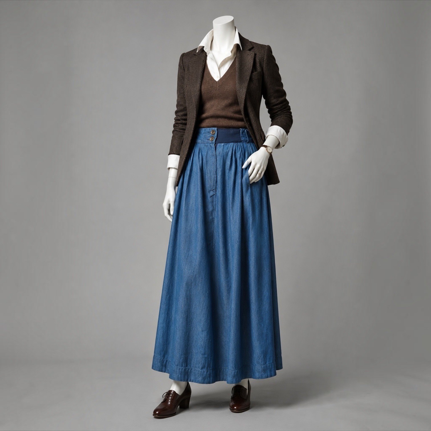 Vintage 90s Polo Ralph Lauren Denim Maxi Skirt 10 Western Preppy Cottagecore
