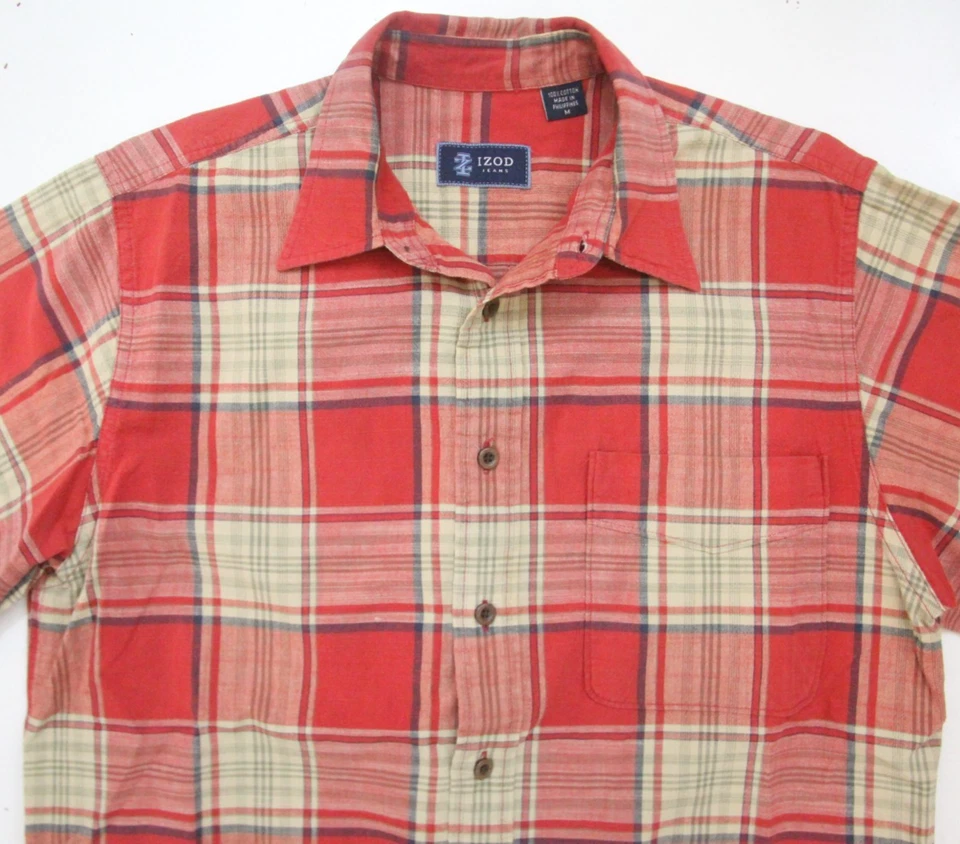 Средний Izod красный хлопок карман платье рубашка на пуговицах короткий рукав JKT189 - Изображение 2 из 4