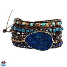 Women Boho Handmade Natural Stone Crystal Leather Bead Wrap Bracelets Collection