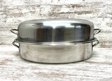 Lifetime USA T304 Large 18” Oval Oven Roaster Pan Stainless Steel w/ Lid *NICE*