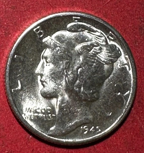 1945D Choice Uncirculated US Mercury SILVER Dime "DENVER" Mint! Old Coin!
