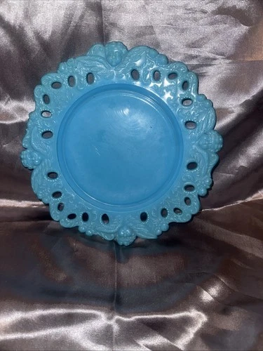 Antique Blue Milk Glass Cherub Plate