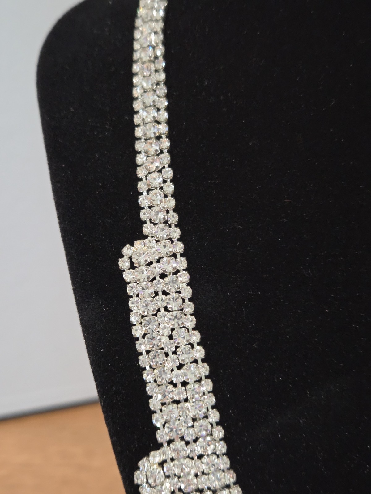 Statement Rhinestone Bib Necklace Silver Tone Mul… - image 4