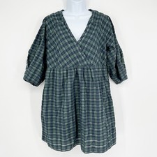Madewell M Medium Green Plaid Boho Tartan Dress Holiday