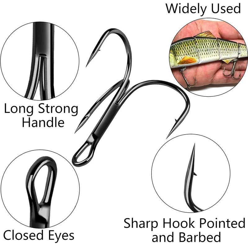 100PCS Black Treble Fishing Hooks High Carbon Treble Hooks Sharp Size #2—#12 - Image 2 of 4