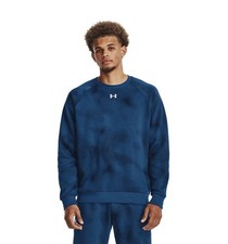 Men s Under Armour Rival Fleece Print Crewneck Pullover Sweatshirt Blue Medium