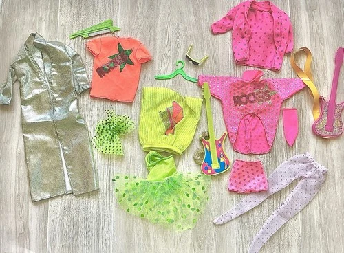 Barbie And The Rockers Doll Clothes Lot With Ken Jacket & Accessories 1980s Vtg