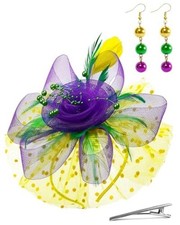Mardi Gras Fascinator Cocktail Tea Party Headwear Feather Chiffon Flower