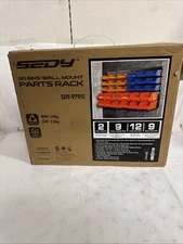 30-Bin Wall-Mounted Storage Rack System - Heavy-Duty Garage Red Blue Orange 