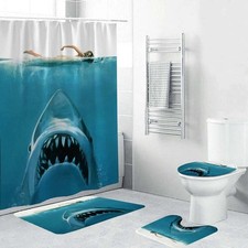 Shark Eyeing Swimmer Horror Movie Jaws Shower Curtain 4pcs Bathroom Set Fan Gift