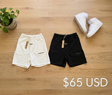 Essentials Men s Black White Sweat Shorts Pockets Drawstring Logo S