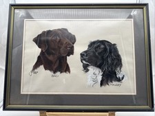 FRAMED ORIGINAL PASTEL PORTRAIT OF SPRINGER SPANIEL & LABRADOR By Jo Pearce