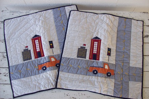 Pottery Barn Kids "Things That Go" Quilted Euro Shams (2)~26x26~100% Cotton