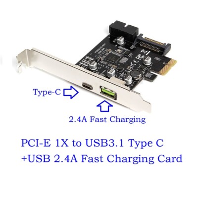 PCI-e To USB3.1 Type-C Expansion Card PCIe To USB 2.4A Fast Charge+19PIN Riser