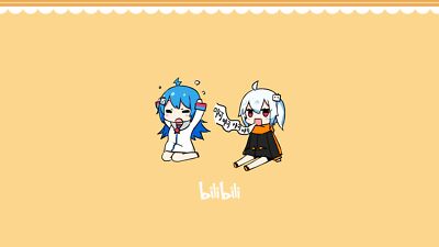 Anime simple background blue hair girls two women beige Playmat Game Mat Desk