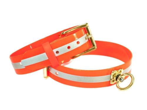 Mystique® Biothane Schweisshalsband Halsband 25mm reflex orange gold messing - Afbeelding 1 van 15