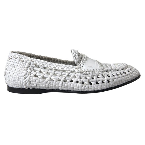 DOLCE & GABBANA Shoes Loafers White Woven Leather Men SlipOn EU40.5/US7.5 980usd - Picture 1 of 12