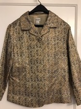 CHICOS Metallic Gold Black 1 Button Asian Inspired Lined Jacket Blazer Size 1