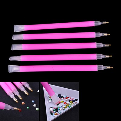 5Pcs/set Dual-ended Nail Art Rhinestone Gem Picker Pink Dotting Pen Manicu~gw