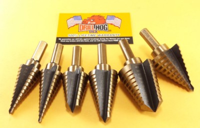 6 Pc Step Drill Bit Set Step Bit Molybdenum UNIBIT Lifetime Warranty Drill Hog 
