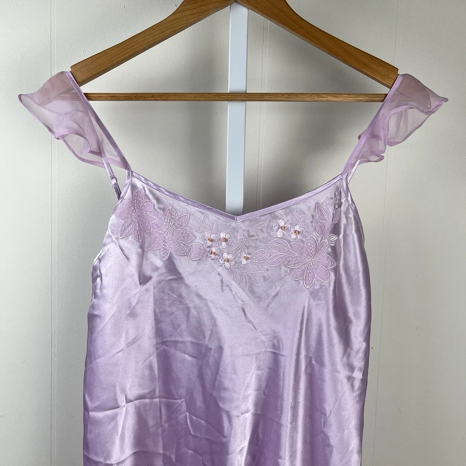 复古 Morgan Taylor Intimates 懒人连衣裙女式小号丁香缎面花卉 — 第 2/4 张图片