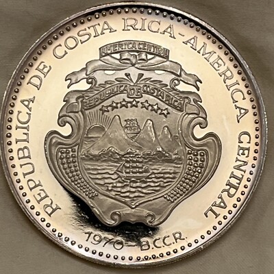 RARE Large 1970 COSTA RICA .999 SILVER Proof 20 COLONES VENUS DE