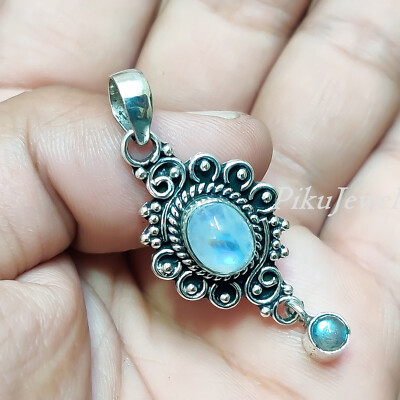 Moonstone Labradorite Gemstone 925 Sterling Silver Pendant