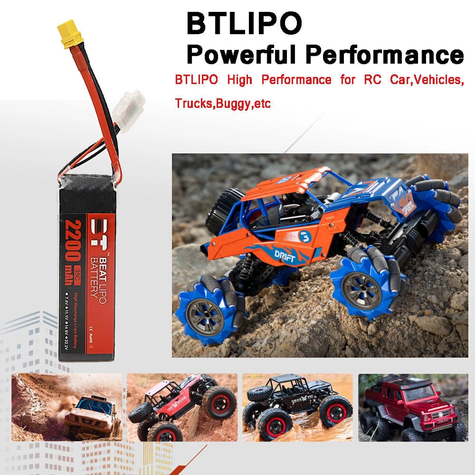 2X BTBEATLIPO 3S Lipo Battery 11.1V 2200mAh XT60 for FPV RC Freewing Jet Plane - Image 4 of 4