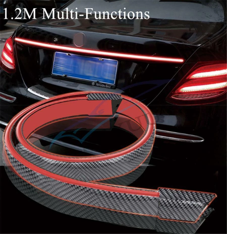 Luz de freno LED universal de fibra de carbono para alerón de techo trasero labio cola tapa del ala Foto 3 de 4