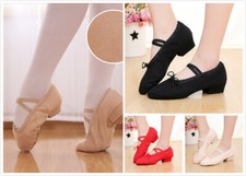 AU SELLER Womens Girls Low Heel Canvas Dance Shoes Ballroom Tango Latin da033