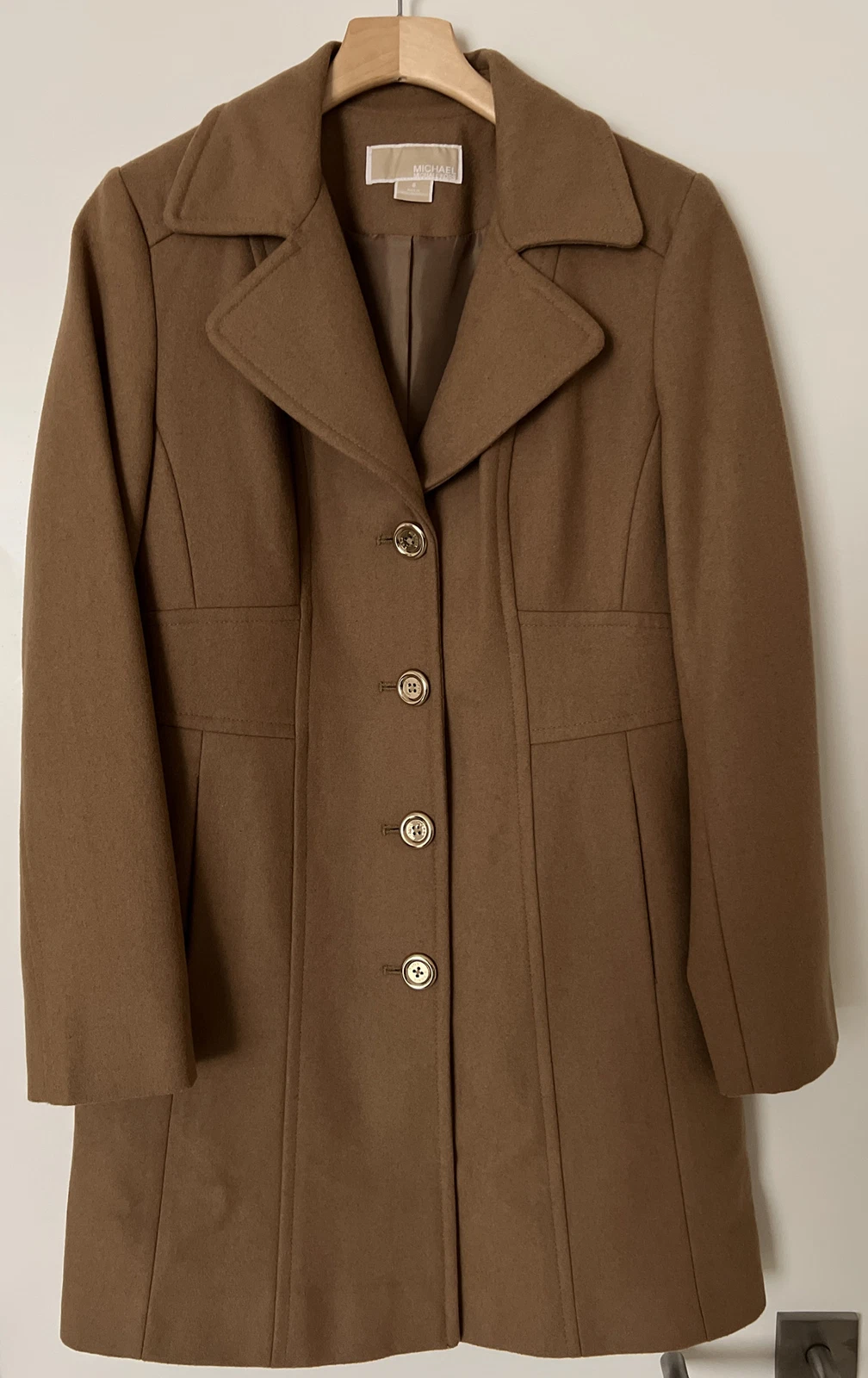 Cappotto giacca Michael Kors donna monopetto 4 bottoni misto lana cammello TG 8