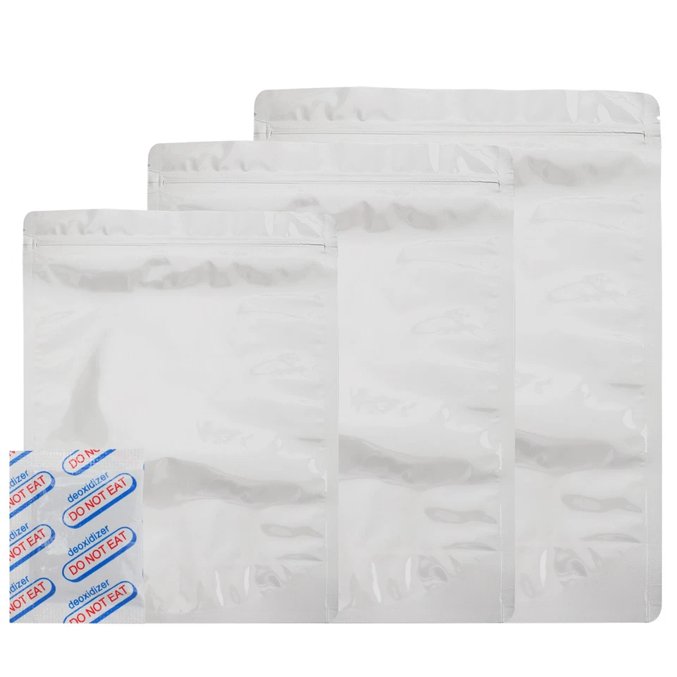 Bolsas de Mylar 50/100 un. 8.7Mil con absorbedores de oxígeno almacenamiento de alimentos resellables de pie Foto 3 de 4