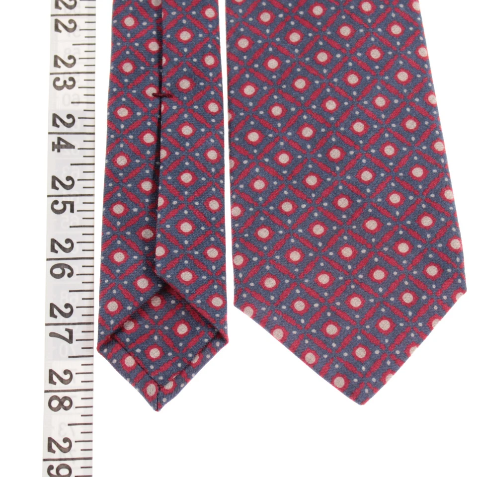Corbata Kiton nueva sin etiquetas 100 % lana en patrón rojo claro/azul/blanco roto hecha en Italia Foto 4 de 4