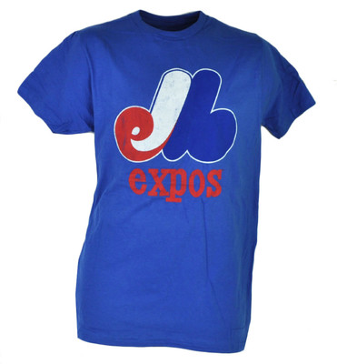 MLB Montreal Expos Blue Tshirt Tee Short Sleeve Crew Neck Mens Distressed Sports