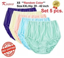 5 Vintage Panties Nylon Silky BIKINI Lace Gusset Sheer Satin Big Brief Size XXL