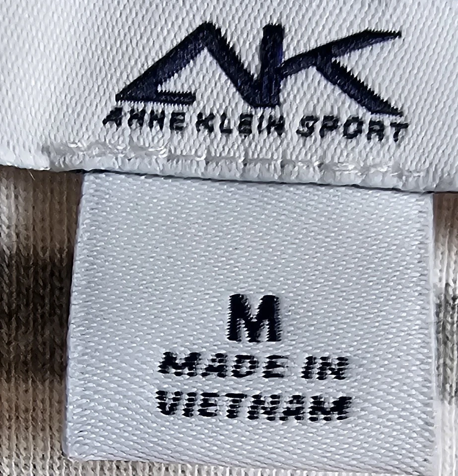 Anne Klein 运动女式衬衫上衣 M 码中号灰色白色条纹 — 第 2/4 张图片