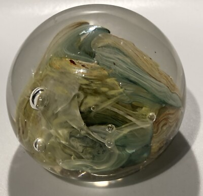 Alaun Bay Isle of Wight Glas Briefbeschwerer grün gelb klar Swirl Aufkleber