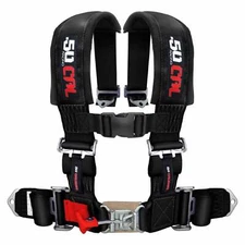 4 Point Safety Harness 3" Wide Padded Shoulder Straps Seat Belt Latch Lock BLACK