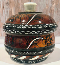 Hand Carved Glazed Dark Wooded Bowl with Lid Southwest Folk Art Design