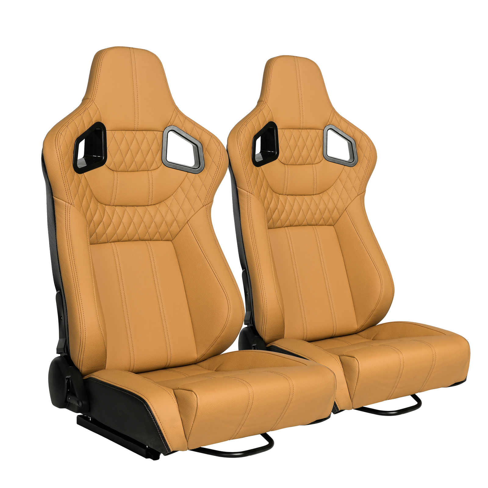Brown Racing Chair 2PCS Car Racing Seats Brown Leather Reclinable W/2 Sliders Durable ...
