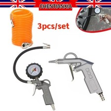 Image of 3 Pcs Air Compressor Recoil Hose Line Tool Car Tyre Inflator Duster Gun Kit UK