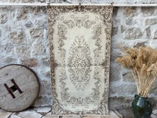 Hand-Woven Area Oushak Rug 4x7 Brown Wool Geometric Carpet Muted Anatolian