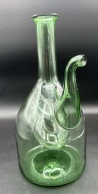 Vintage Italian Wine Decanter Keeper Cooler Green Blown Glass Ice Hole MCM