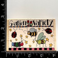 Inkadinkado Garden Variety Ladybug Bee Caterpillar Flowers 6349P Rubber Stamp