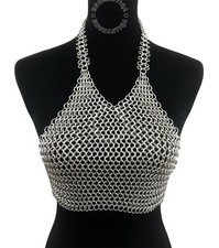 Top bikini sexy in maglia di catena, costume intimo antico, top fantasia, cos...