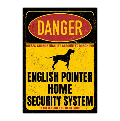 English Pointer Dog Schild Danger Security System Türschild Hundeschild Warnschi