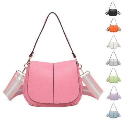 Neu Damen Doppelfach Shopper Handtasche Freizeit Schultertasche mit breitem Riemen